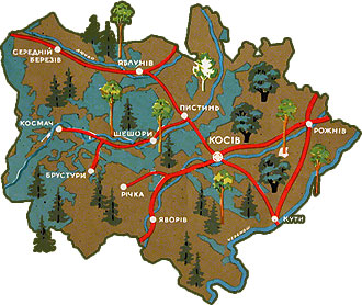 Карта населених пунктів Косівського району